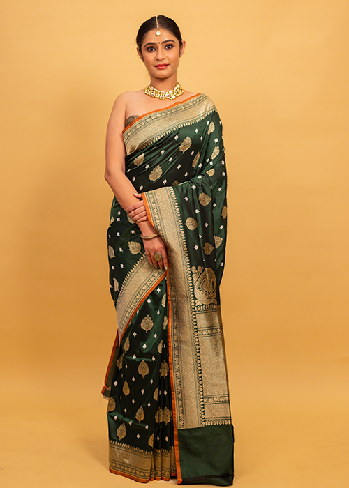 Green Katan Silk Saree — Konia Boota- The panaya