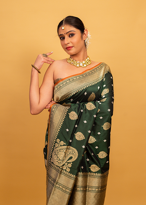 Green Katan Silk Saree — Konia Boota- The panaya