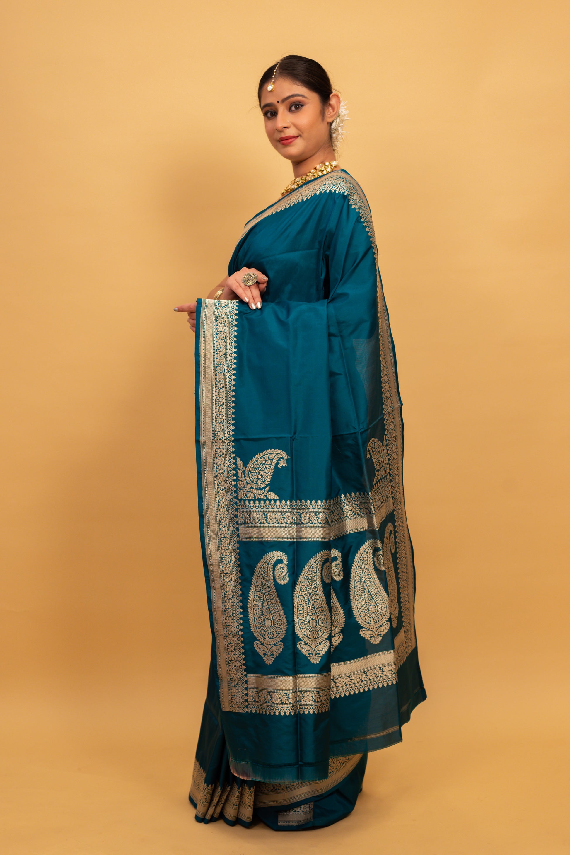 Teal Saree Katan Silk Handwoven