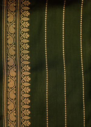 Green Katan Silk Saree — Kadwa Booti