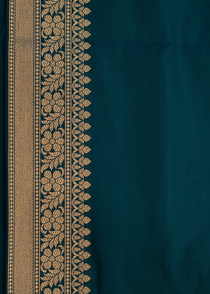 Peacock Color Katan Silk Saree — Kadwa Plain