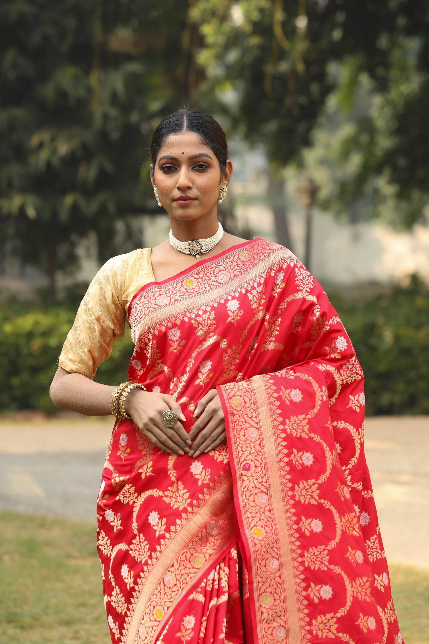 Red Katan Pure Silk Cutwork Saree - Panaya 