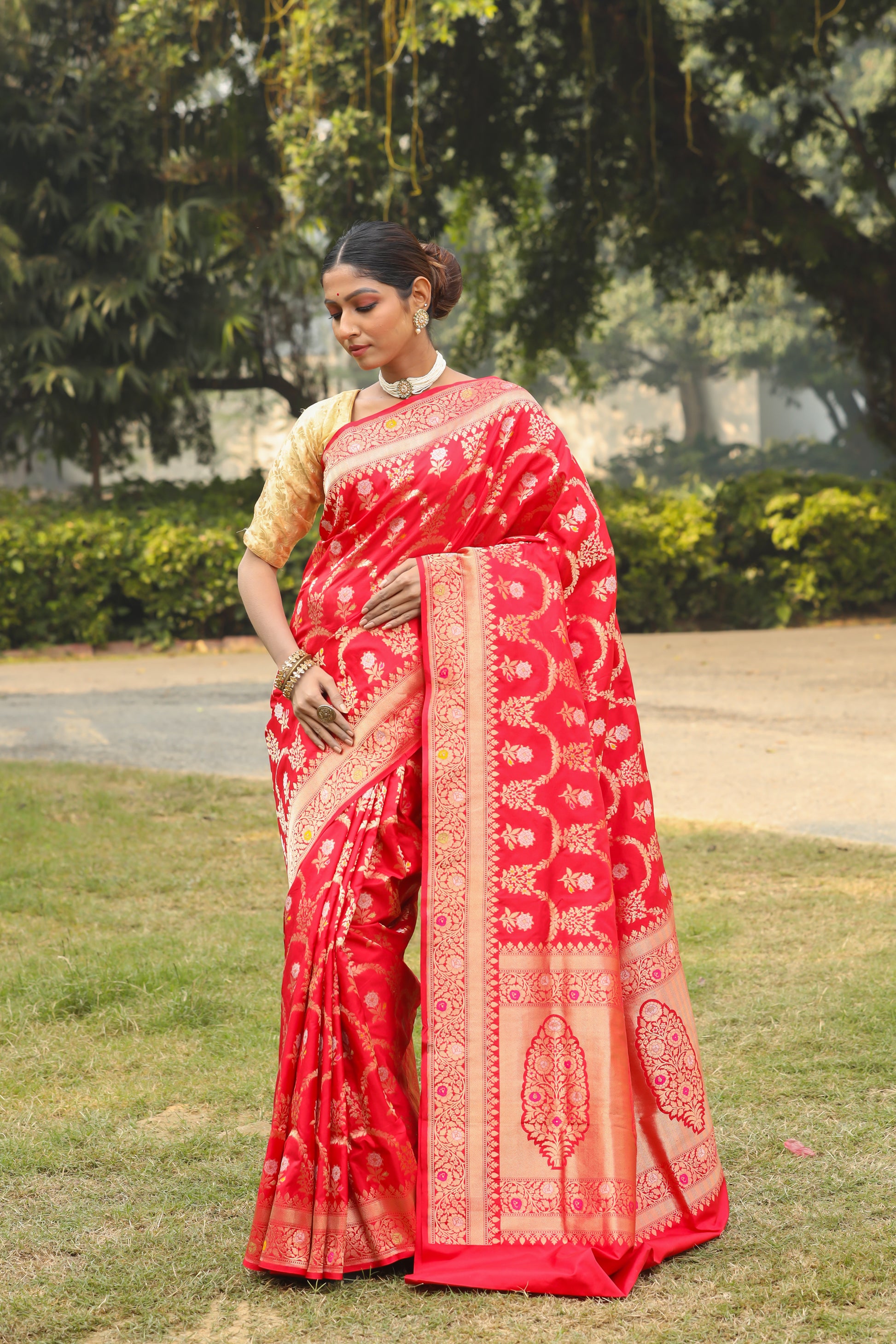 Red Katan Pure Silk Cutwork Saree