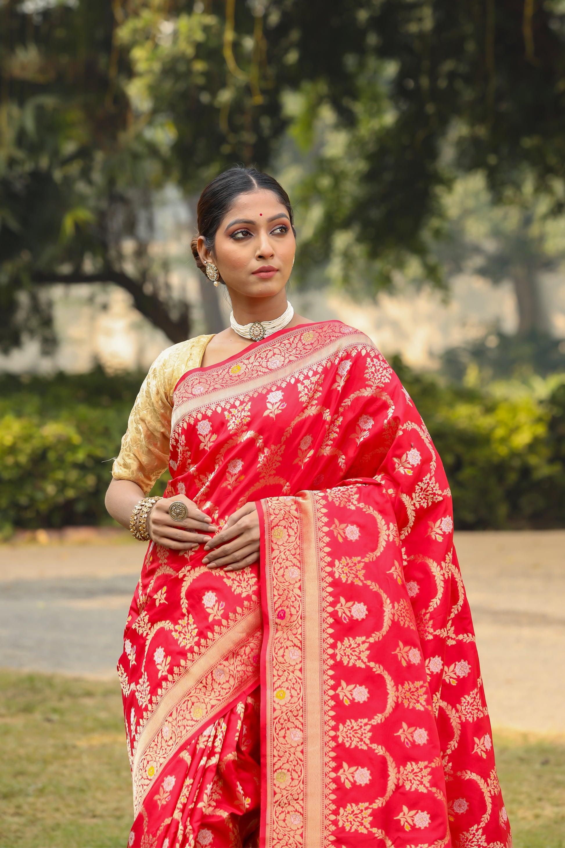 Red Katan Pure Silk Cutwork Saree