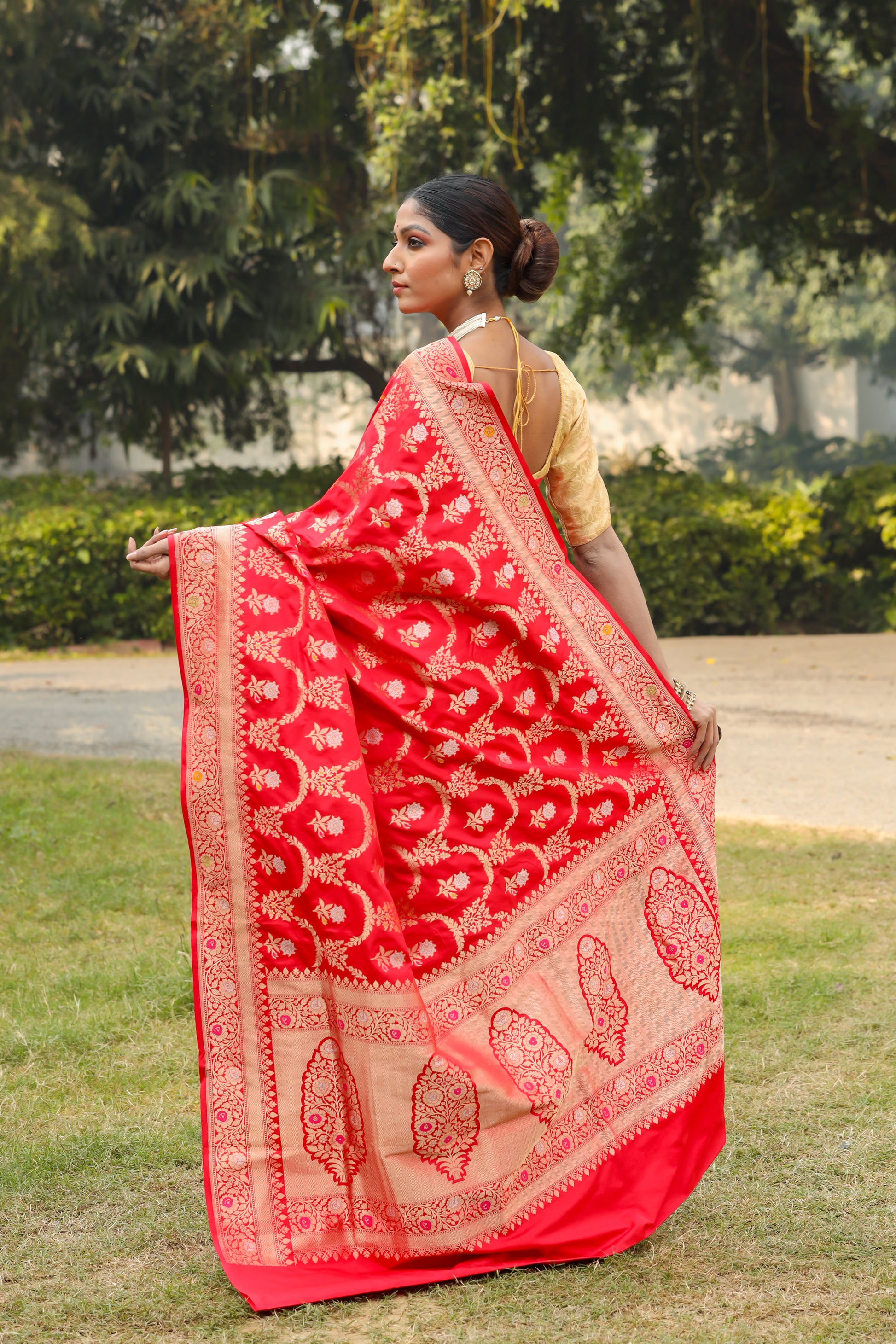 Red Katan Pure Silk Cutwork Saree