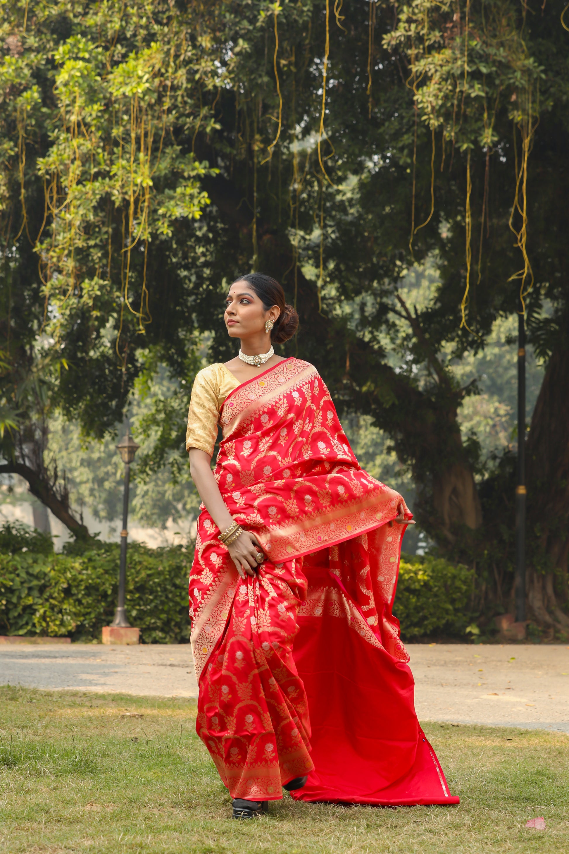 Red Katan Pure Silk Cutwork Saree