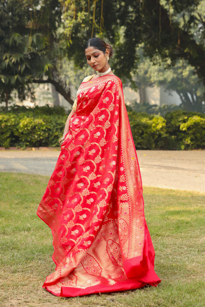 Red Katan Pure Silk Cutwork Saree