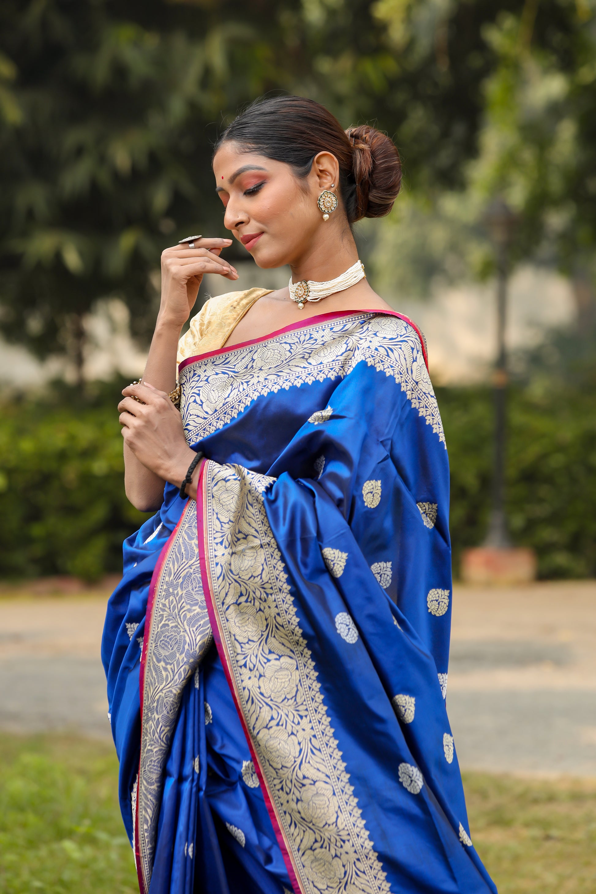 Royal Blue Katan Pure Silk Kadwa Saree