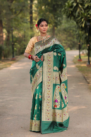 Green Katan Silk Saree — Kadwa Boota