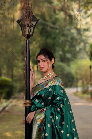 Green Katan Silk Saree — Kadwa Boota