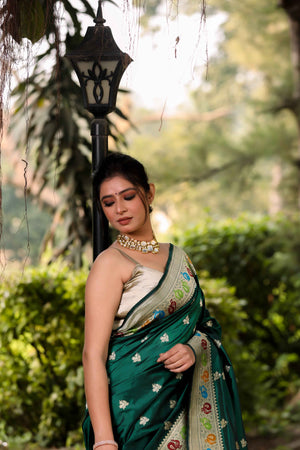 Green Katan Silk Saree — Kadwa Boota