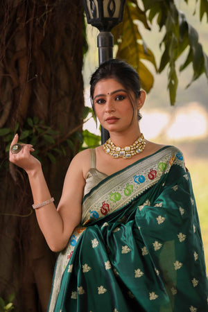 Green Katan Silk Saree — Kadwa Boota