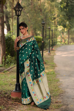 Green Katan Silk Saree — Kadwa Boota