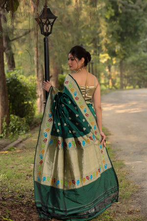 Green Katan Silk Saree — Kadwa Boota