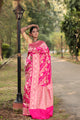 Pink Katan Pure Silk Kadwa Saree