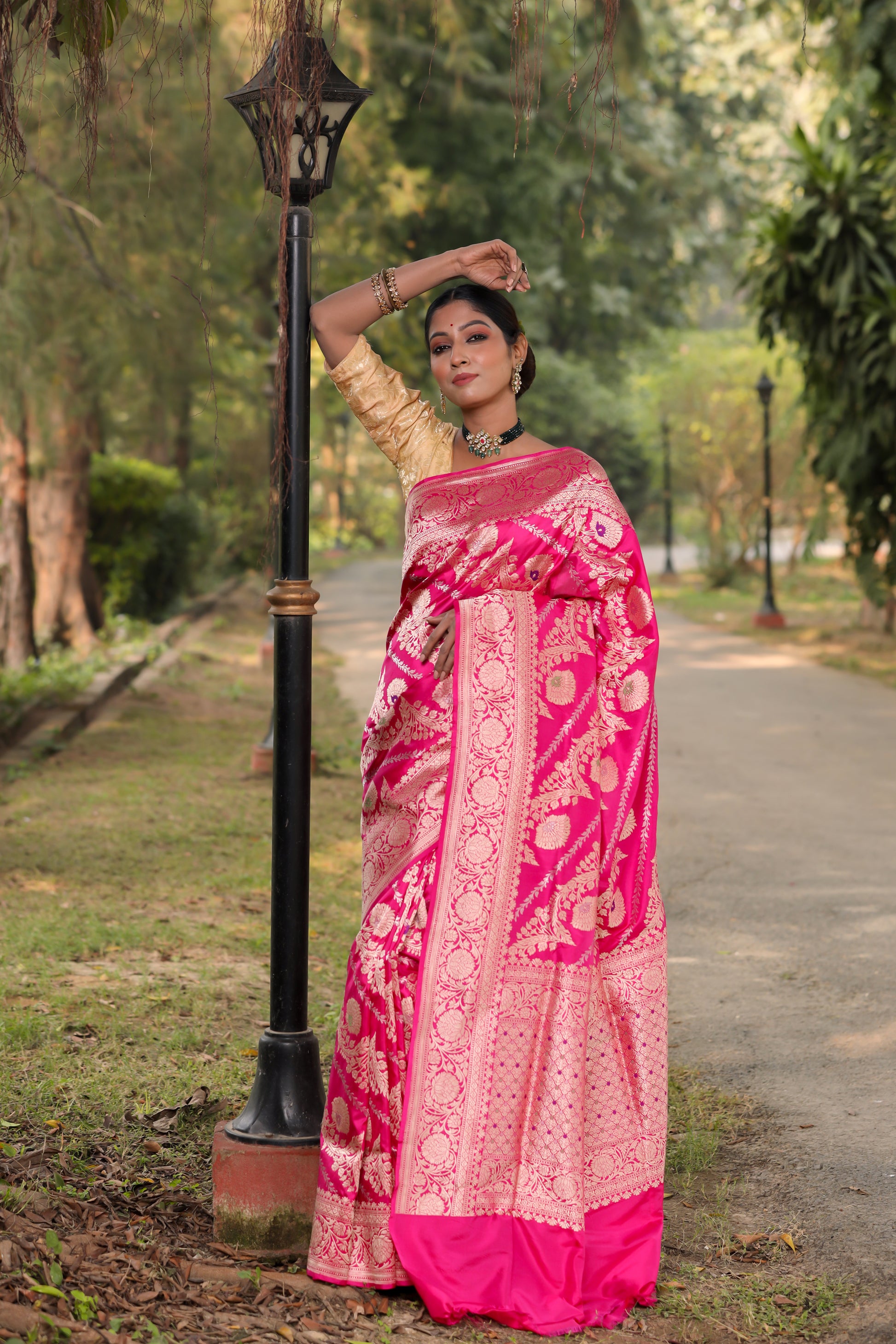 Pink Katan Pure Silk Kadwa Saree