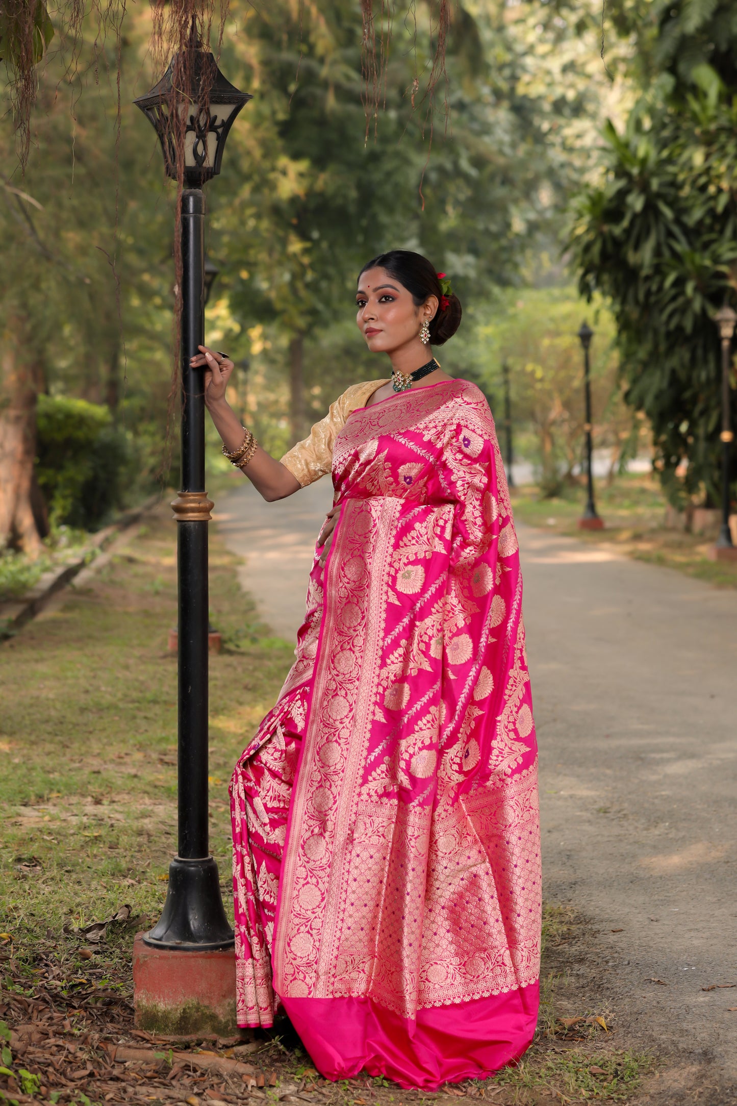 Pink Katan Pure Silk Kadwa Saree - Panaya 