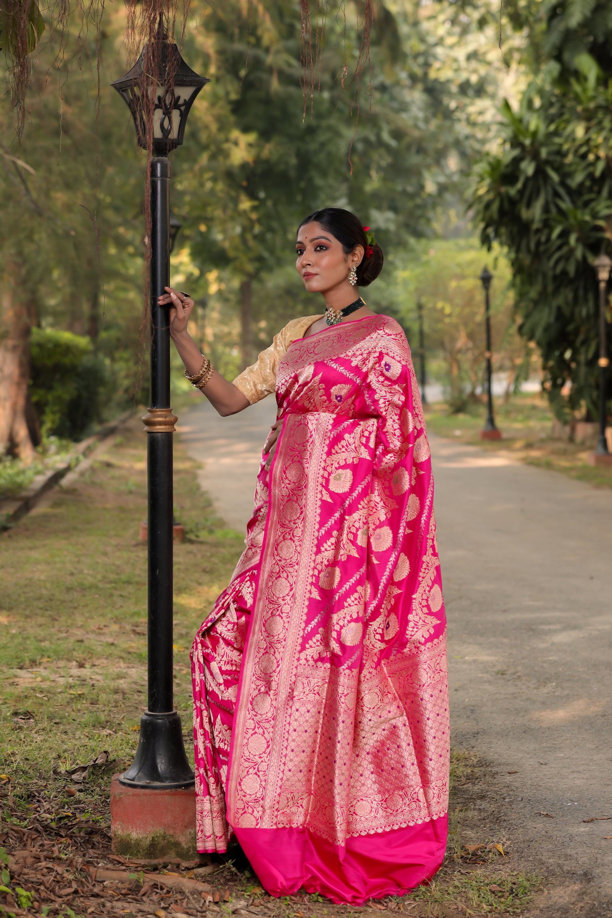 Pink Katan Pure Silk Kadwa Saree