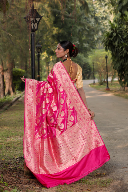 Pink Katan Pure Silk Kadwa Saree - Panaya 