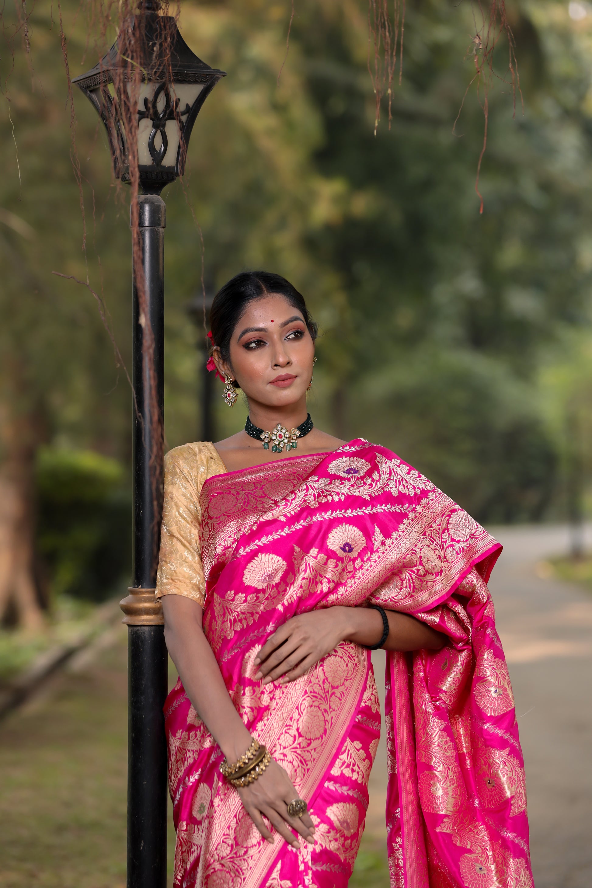 Pink Katan Pure Silk Kadwa Saree