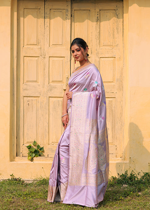 Lavender Katan Silk Saree — Kadwa Boota