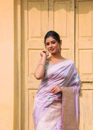 Lavender Katan Silk Saree — Kadwa Boota