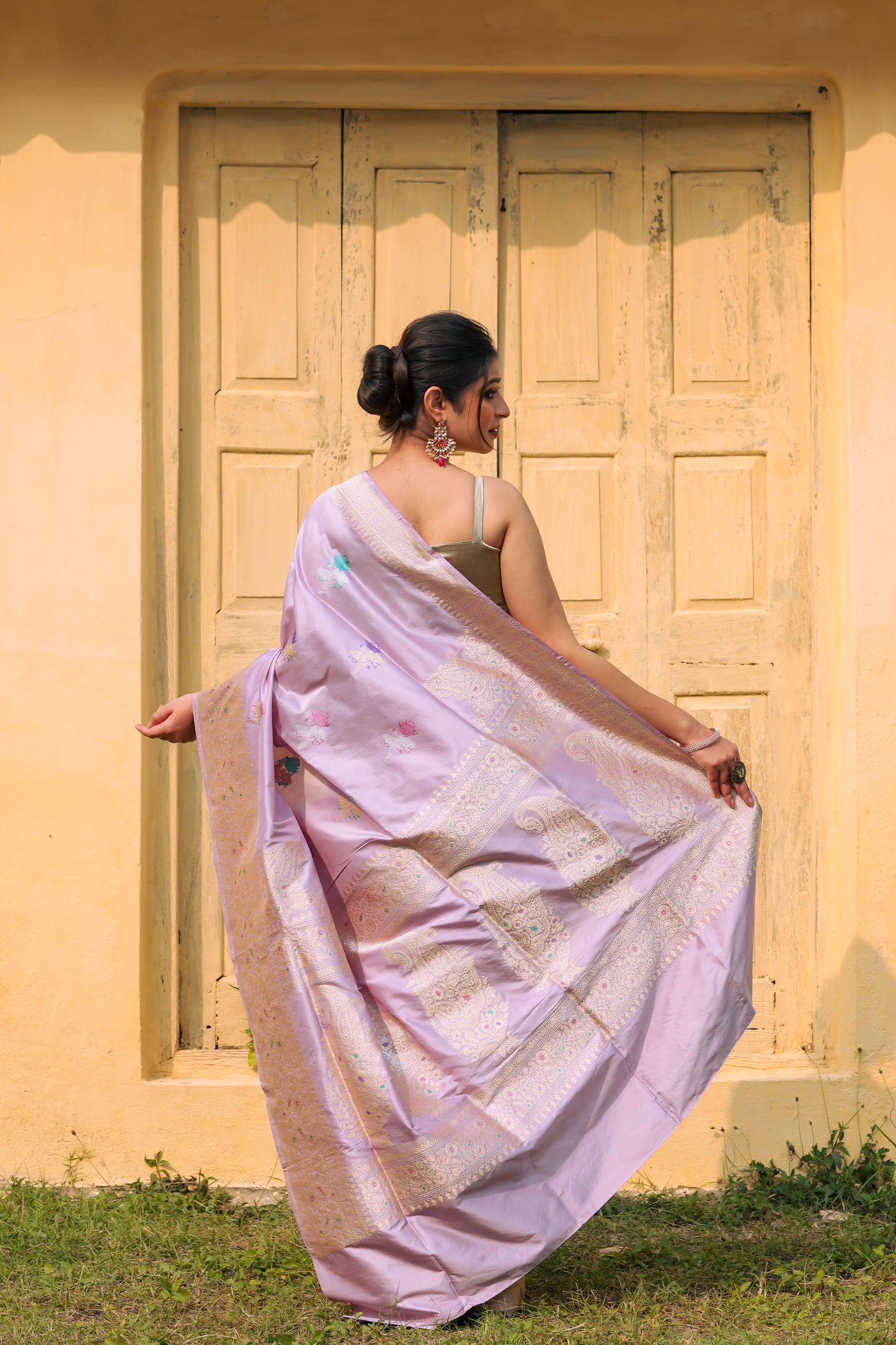 Lavender Katan Pure Silk Kadwa Saree