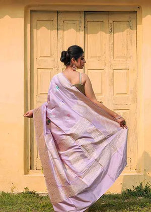 Lavender Katan Silk Saree — Kadwa Boota