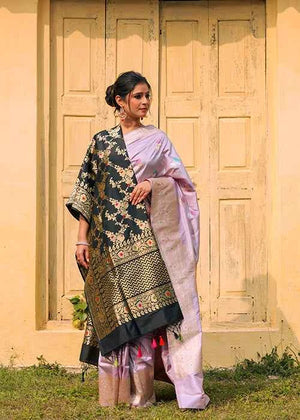 Lavender Katan Silk Saree — Kadwa Boota