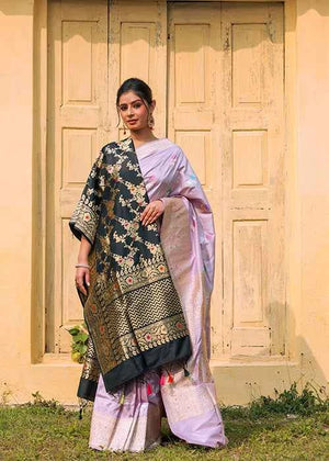 Lavender Katan Silk Saree — Kadwa Boota
