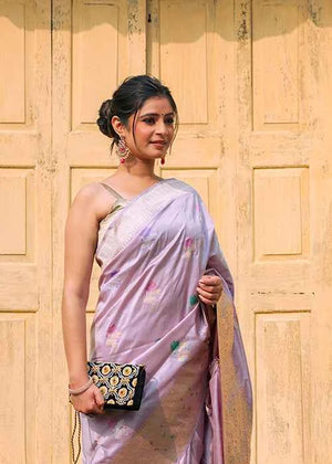 Lavender Katan Silk Saree — Kadwa Boota