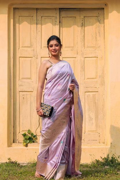 Lavender Katan Pure Silk Kadwa Saree - Panaya 