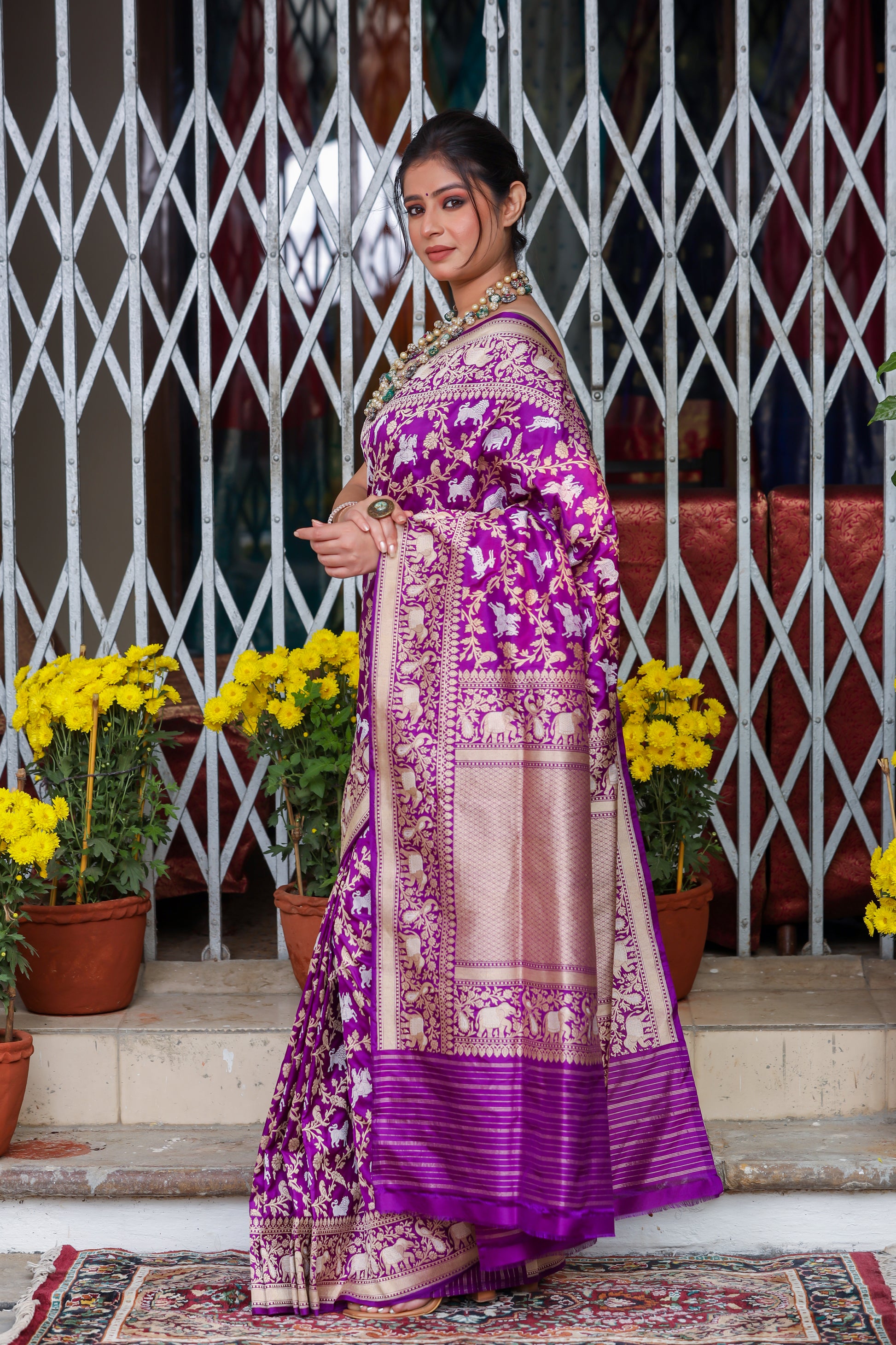 Purple Katan Pure Silk Kadwa Saree