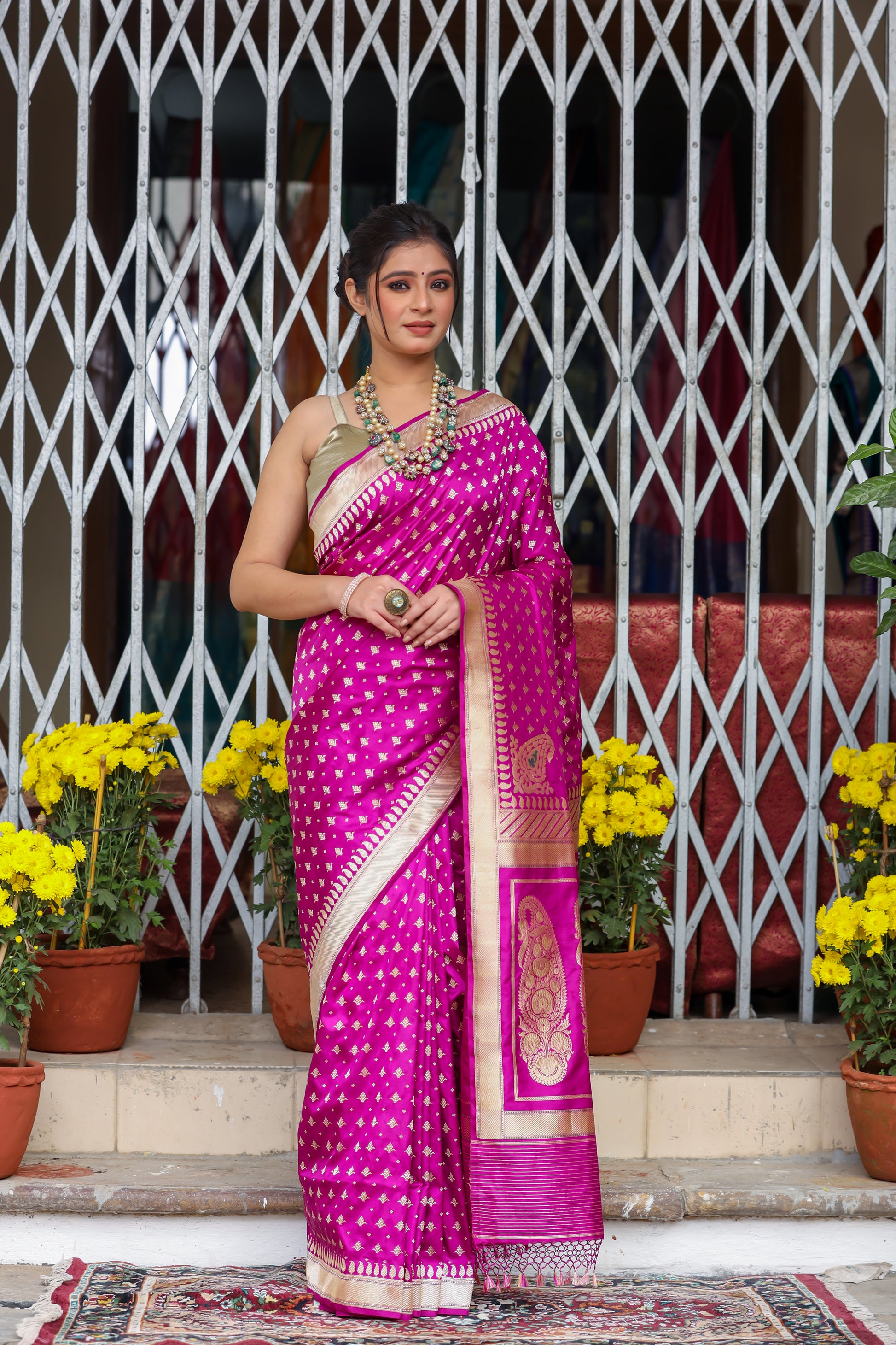 Magenta Katan Pure Silk Kadwa  Saree