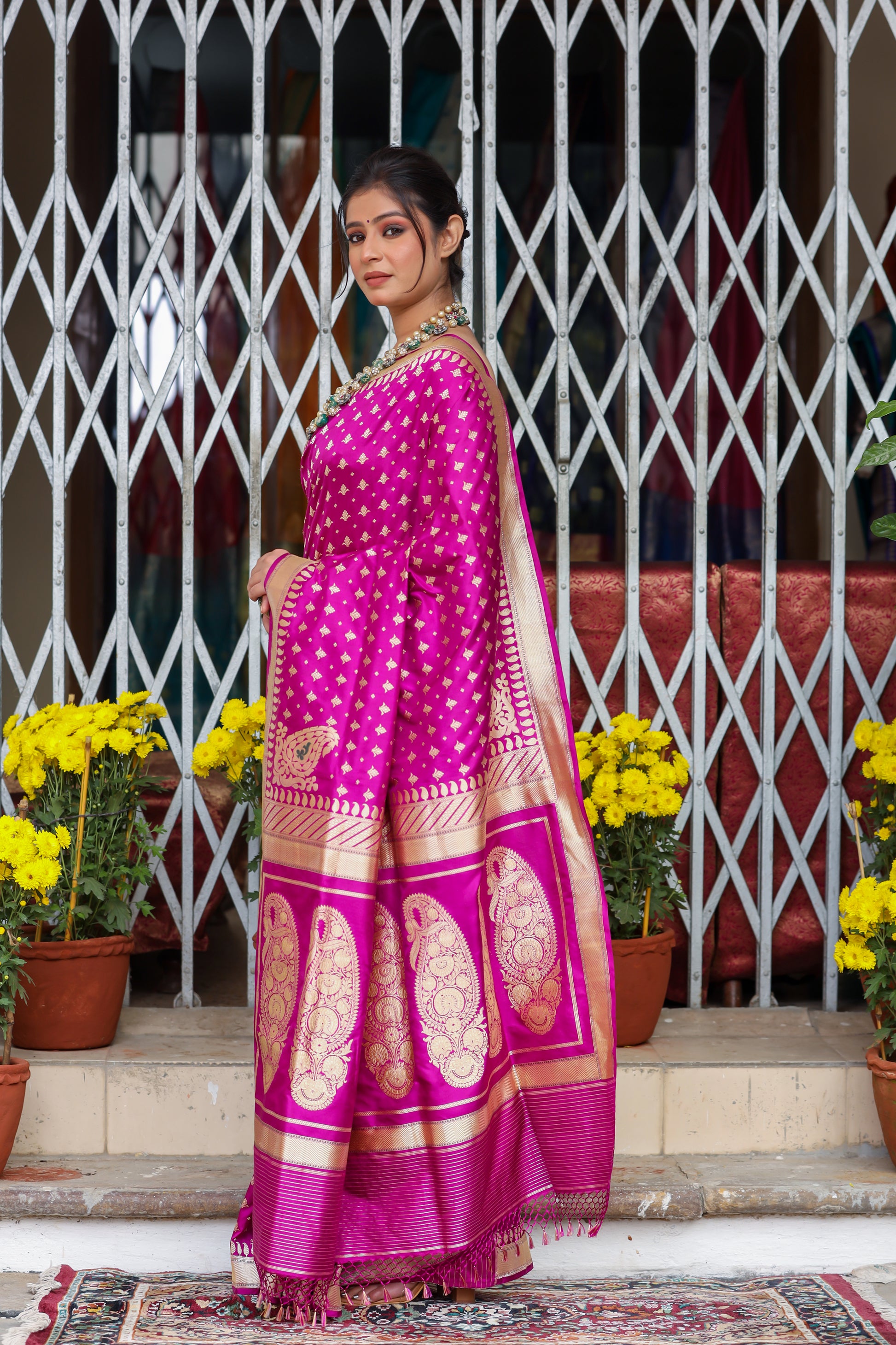 Magenta Katan Pure Silk Kadwa  Saree