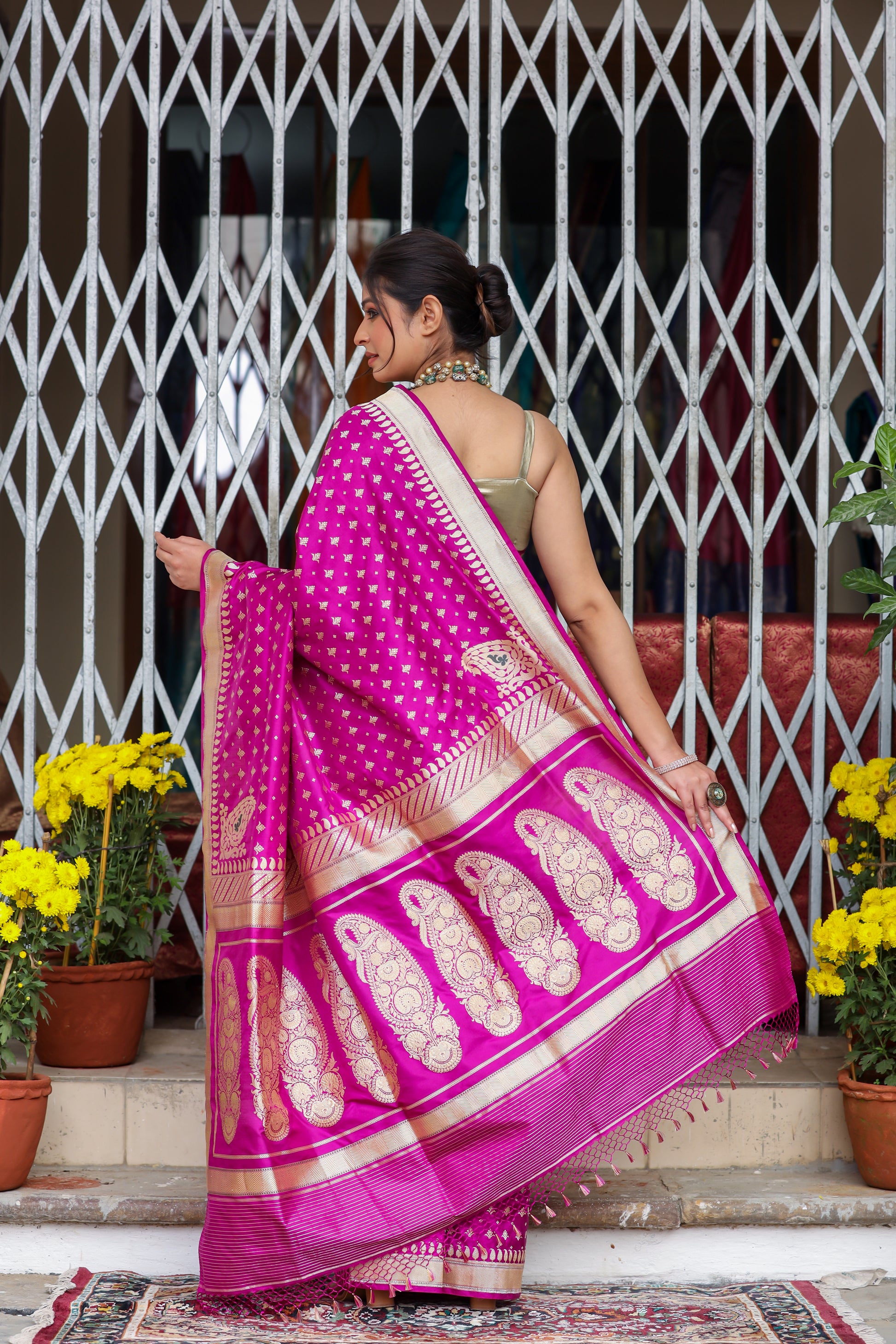 Magenta Katan Pure Silk Kadwa  Saree