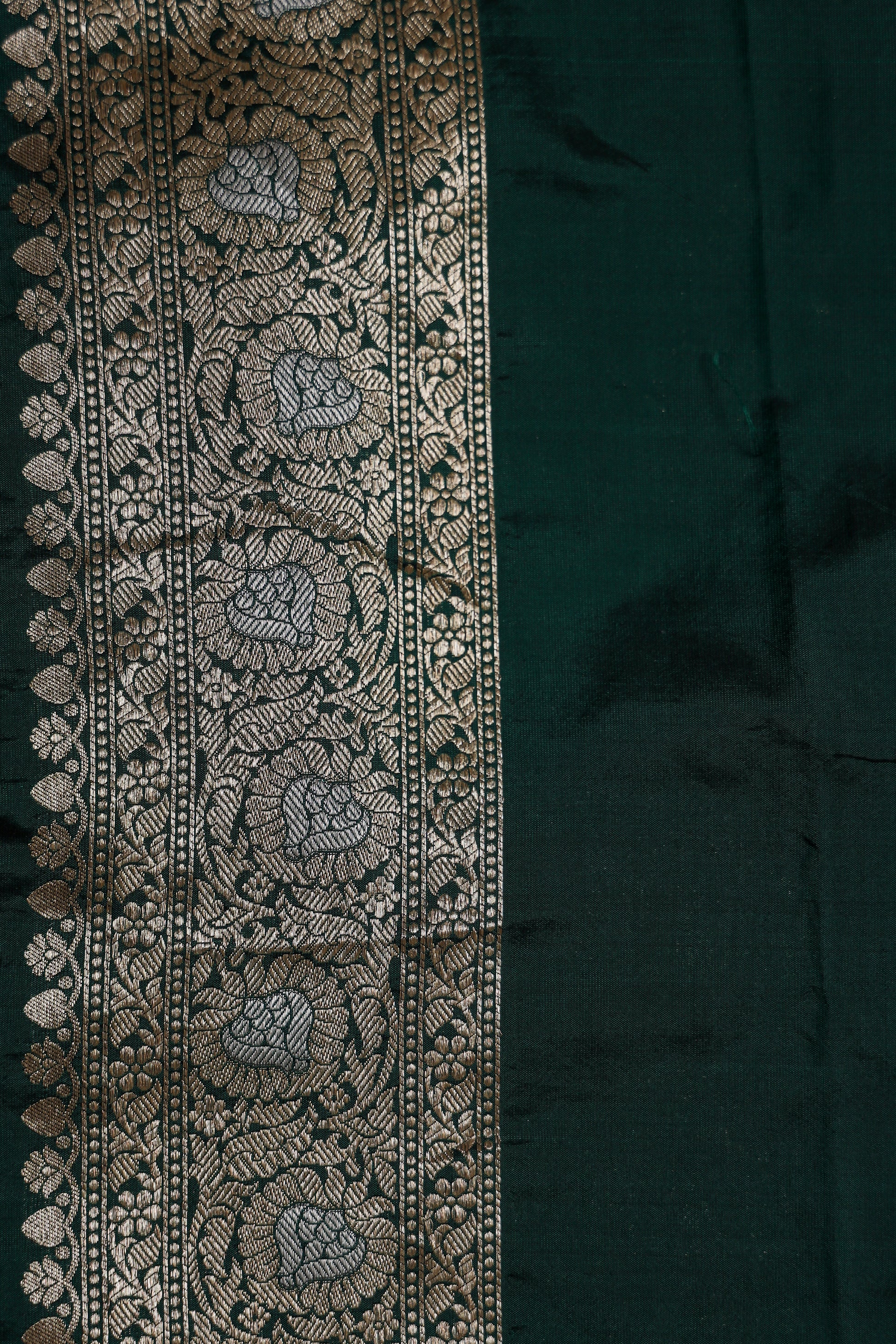 Bottle Green Katan Pure Silk Cutwork Saree