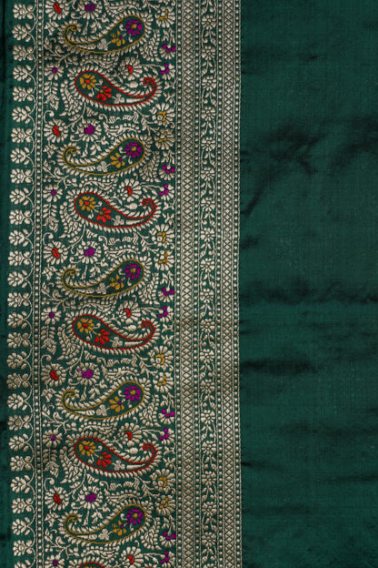 Bottle Green Katan Pure Silk Kadwa Saree