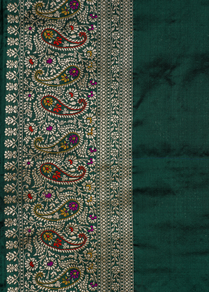 Crimson Green Katan Silk Saree — Kadwa Boota