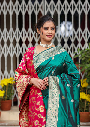 Green Katan Silk Saree — Kadwa Boota
