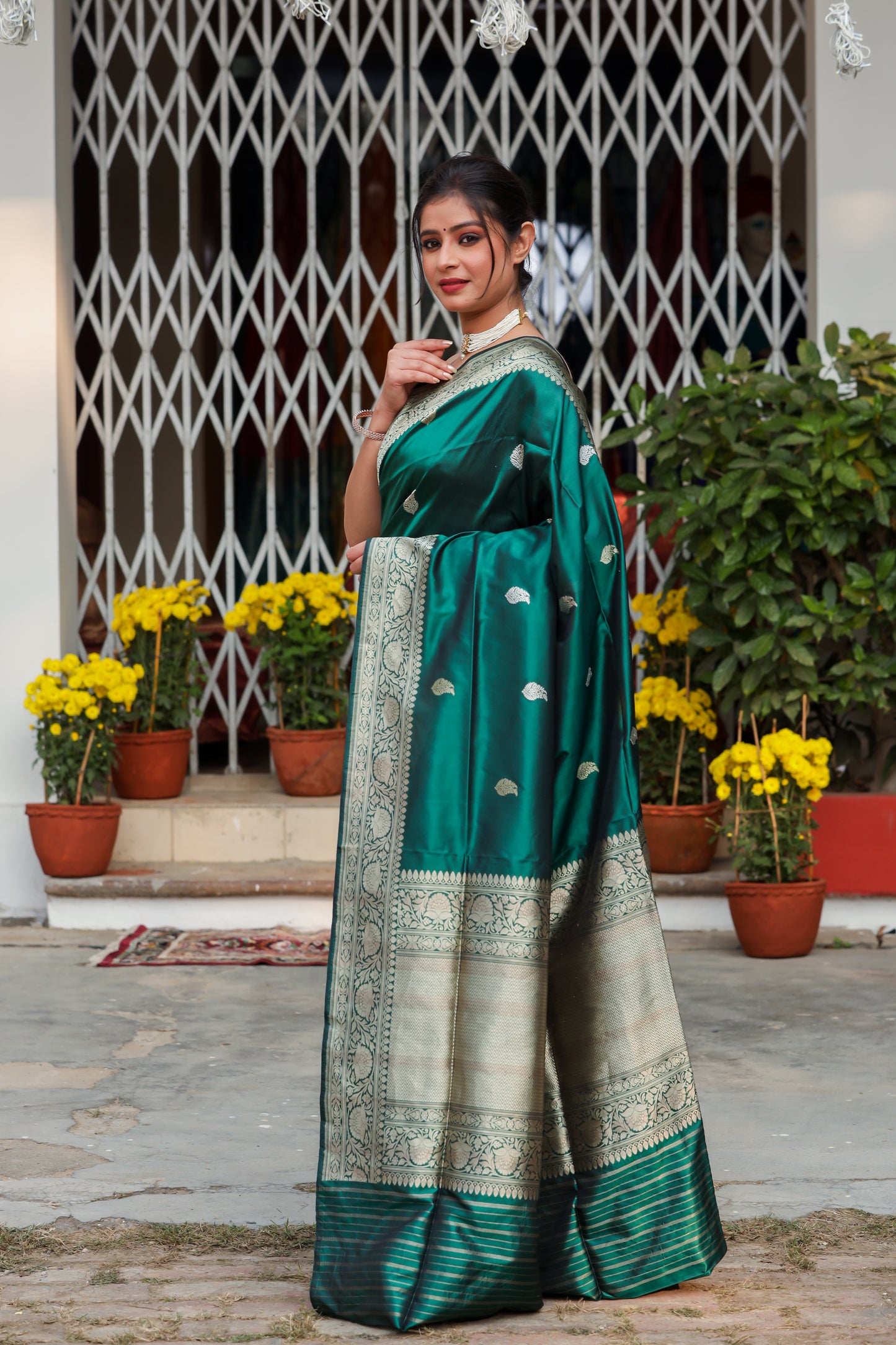 Green Katan Pure Silk Kadwa Saree - Panaya 