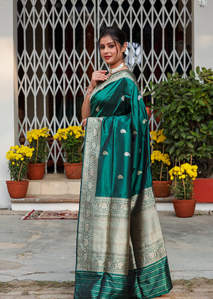 Green Katan Silk Saree — Kadwa Boota