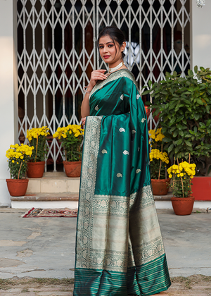 Green Katan Silk Saree — Kadwa Boota