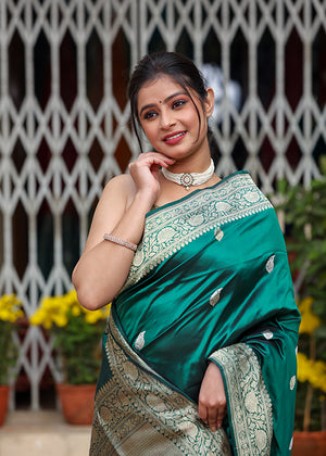 Green Katan Silk Saree — Kadwa Boota