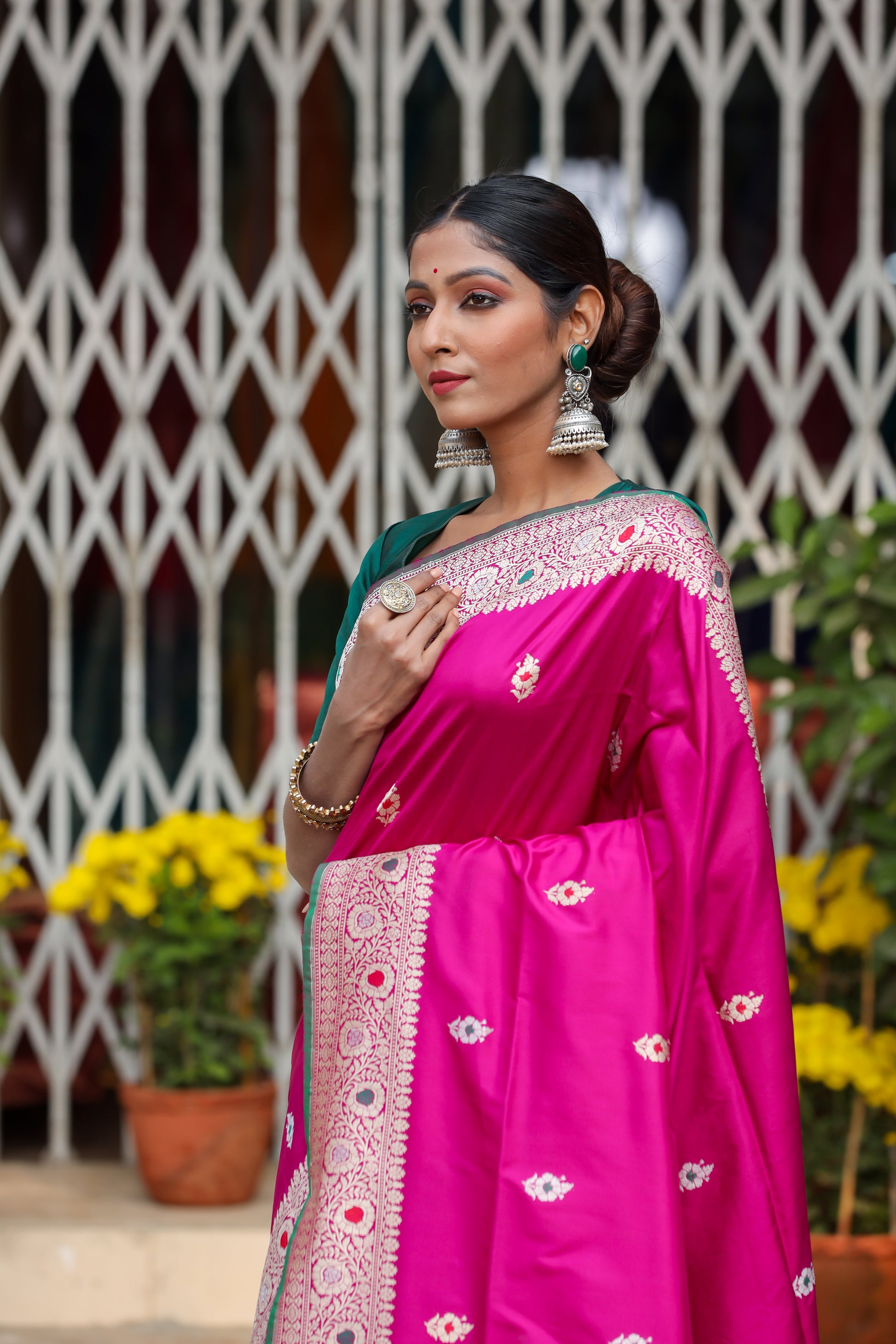 Magenta Katan Pure Silk Kadwa Saree