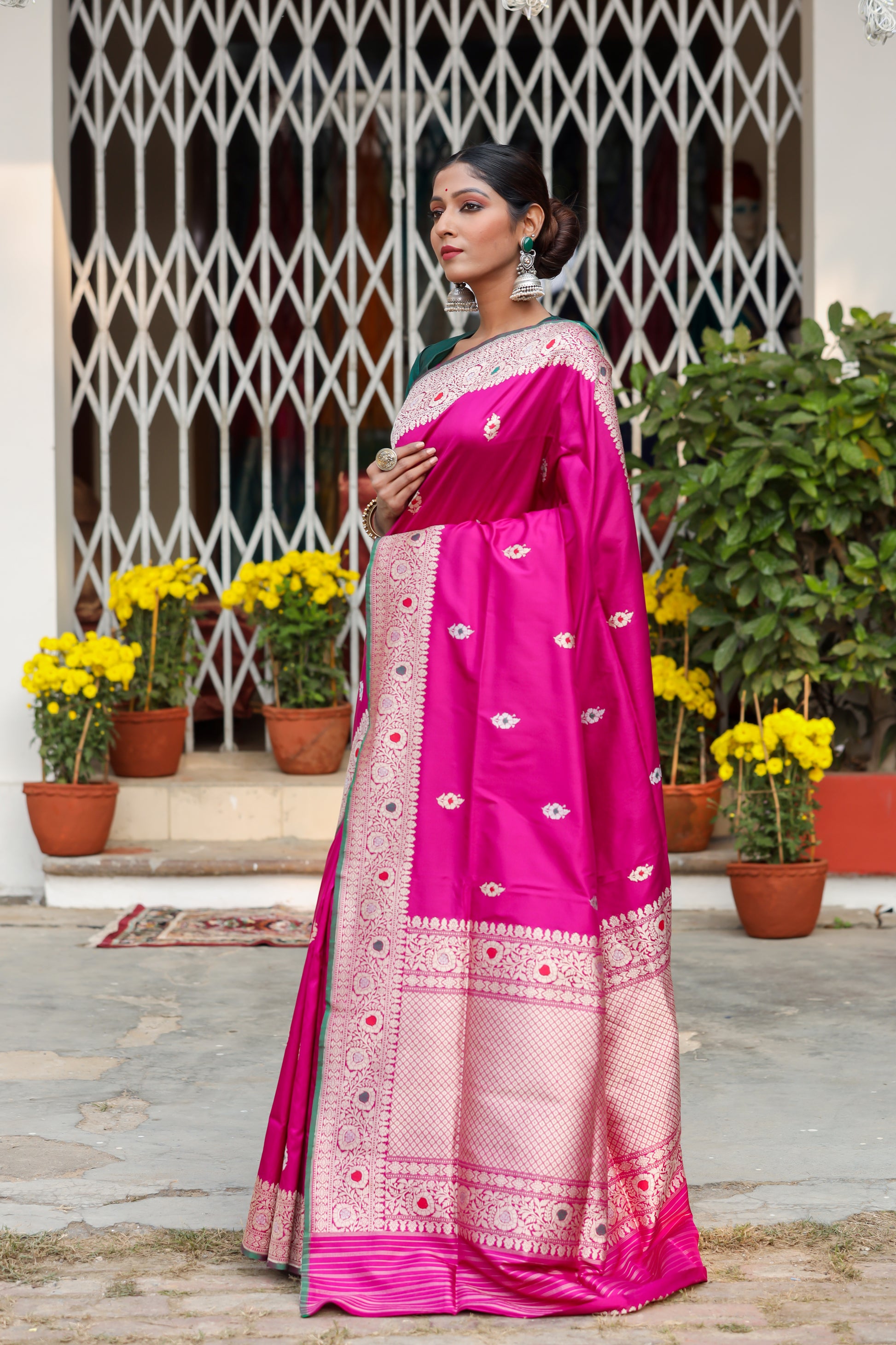 Magenta Katan Pure Silk Kadwa Saree