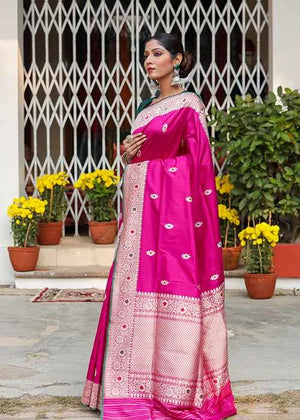 Hot Pink Katan Silk Saree — Kadwa Meena Boota