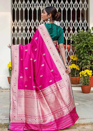 Hot Pink Katan Silk Saree — Kadwa Meena Boota