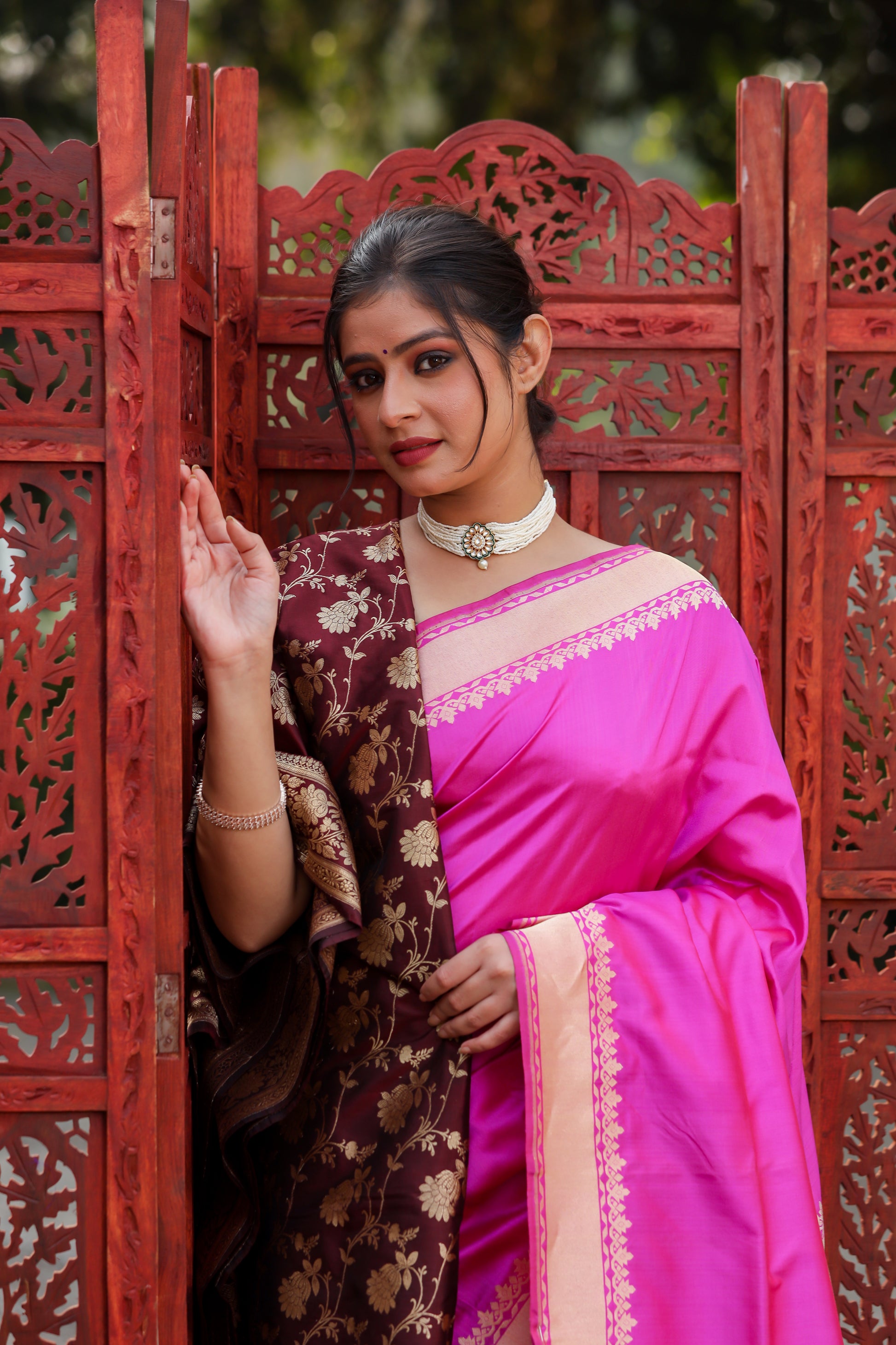 Rani Pink Katan Pure Silk Kadwa Saree