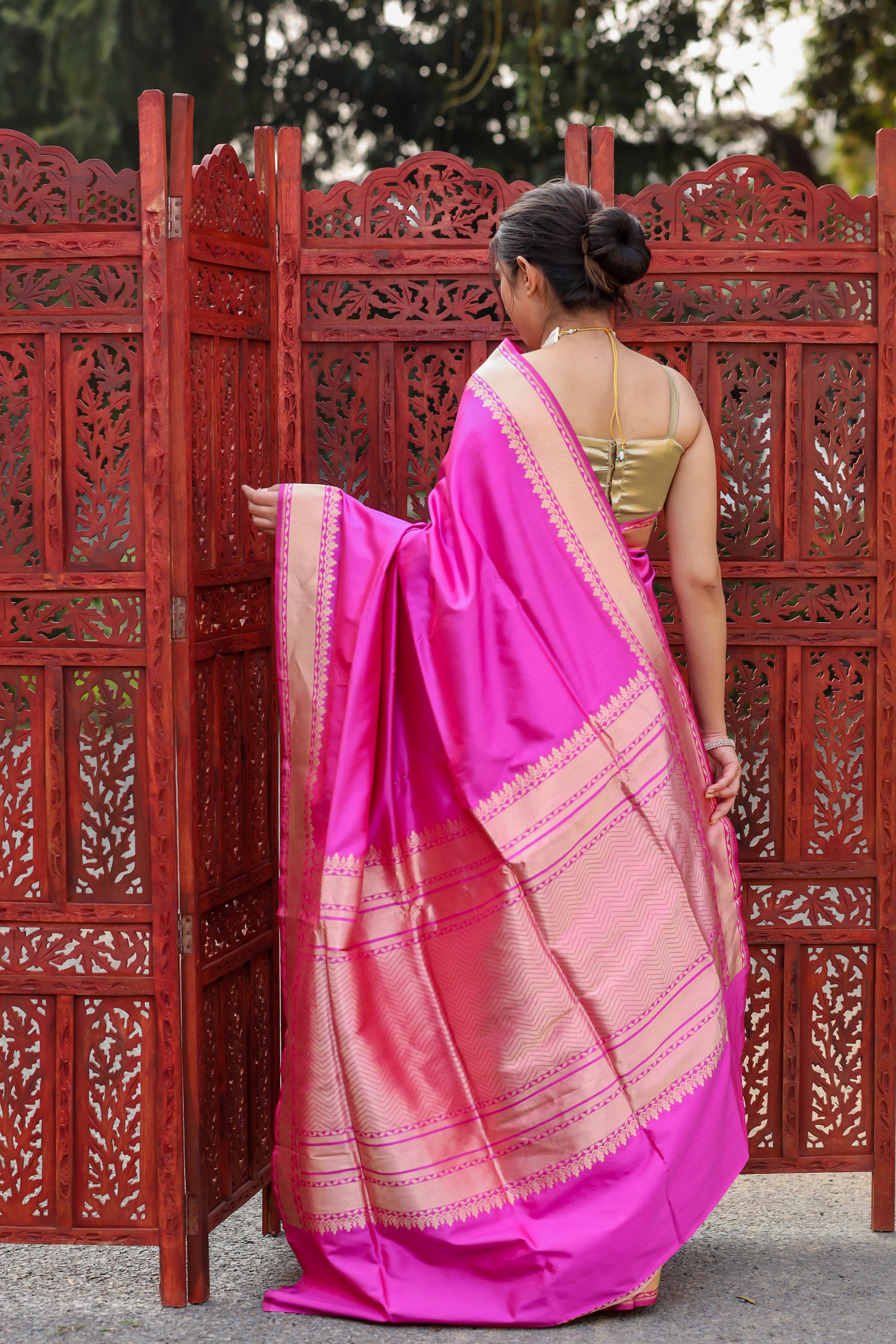 Rani Pink Katan Pure Silk Kadwa Saree